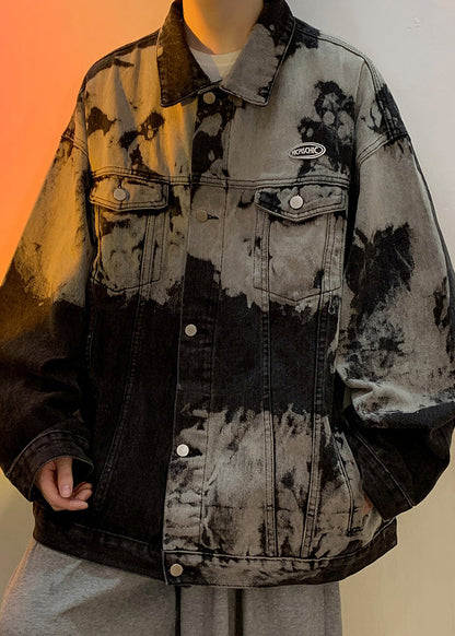 Denim Kragen Lose Männer Pan Peter Schwarz Mantel Taschen