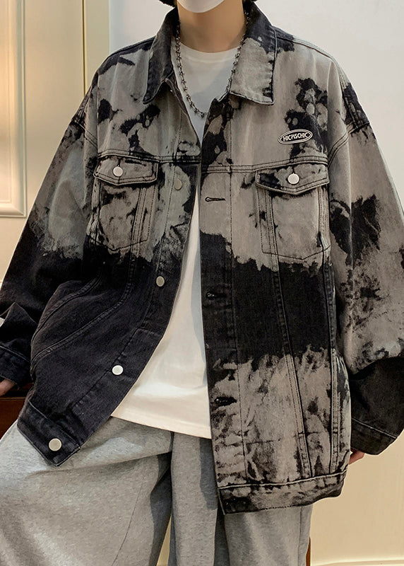 Denim Kragen Lose Männer Pan Peter Schwarz Mantel Taschen