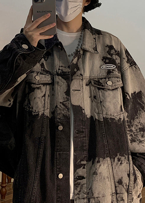 Denim Kragen Lose Männer Pan Peter Schwarz Mantel Taschen