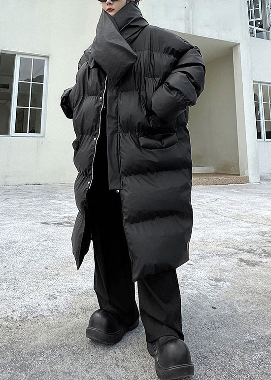 Schwarze Taschen Männer Lange Parkas Stehkragen Winter RM004