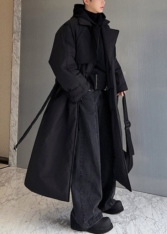 Parkas d'hiver en soie pour homme, poches noires, ceinture nouée, crantée, RJ003