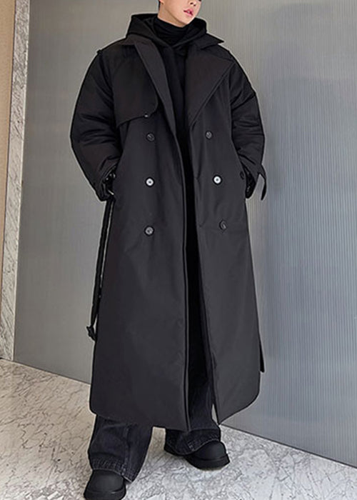 Parkas d'hiver en soie pour homme, poches noires, ceinture nouée, crantée, RJ003