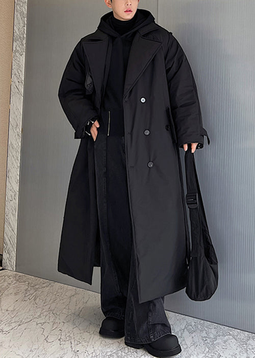 Parkas d'hiver en soie pour homme, poches noires, ceinture nouée, crantée, RJ003