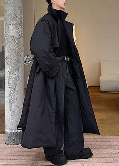 Parkas d'hiver en soie pour homme, poches noires, ceinture nouée, crantée, RJ003