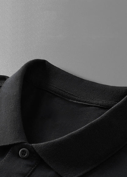 Schwarz Button Baumwolle Shirt Polo Print Sommer Männer Fit Slim