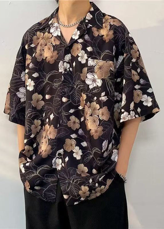 Baumwolldruck Pan Peter Schwarze Halbkragen Herren Taschen Hemden