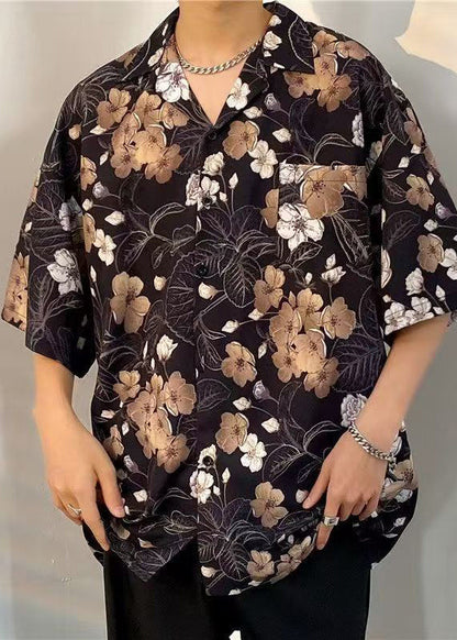 Baumwolldruck Pan Peter Schwarze Halbkragen Herren Taschen Hemden