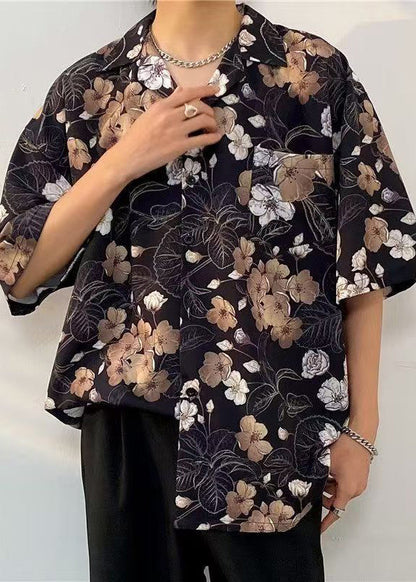 Baumwolldruck Pan Peter Schwarze Halbkragen Herren Taschen Hemden