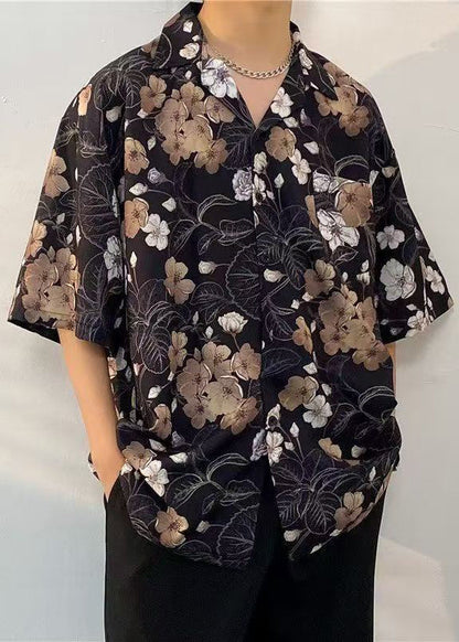 Baumwolldruck Pan Peter Schwarze Halbkragen Herren Taschen Hemden