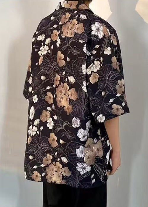 Baumwolldruck Pan Peter Schwarze Halbkragen Herren Taschen Hemden