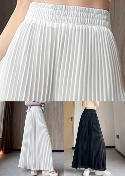 Chiffon Elastic Solid Pants Waist Leg Summer Wide Black
