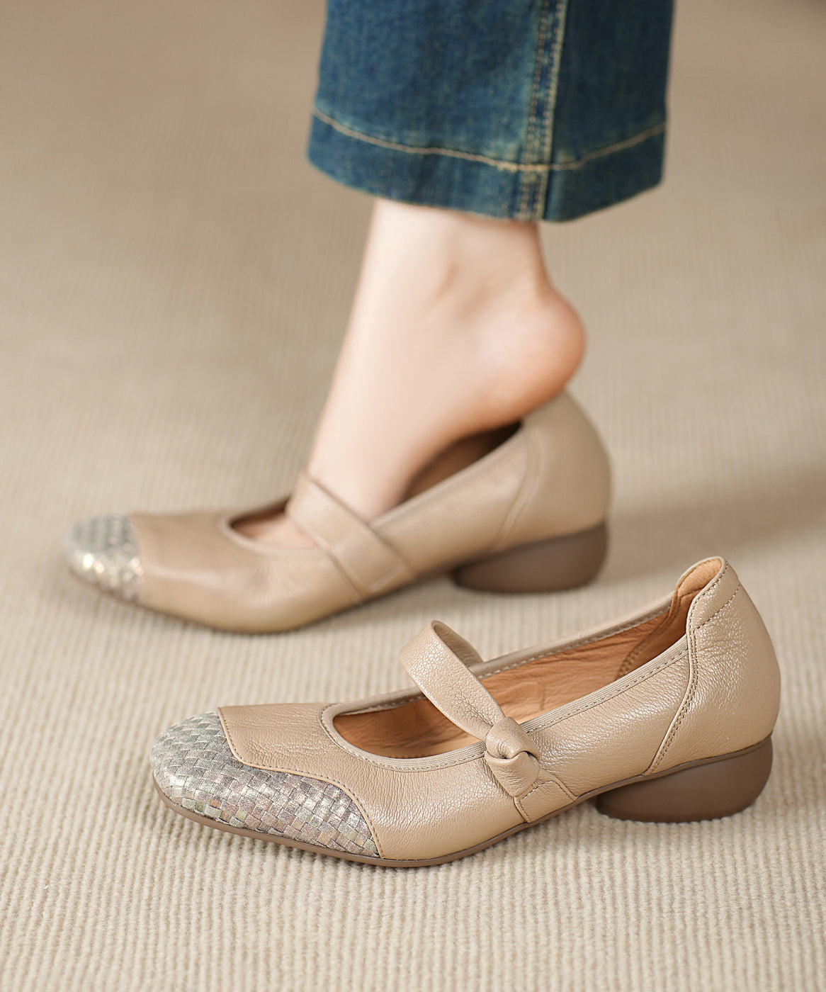 Sheepskin Comfortable Shoes Splicing Chunky Black