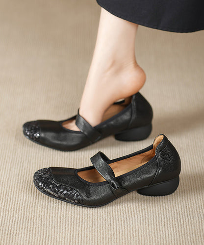 Sheepskin Comfortable Shoes Splicing Chunky Black