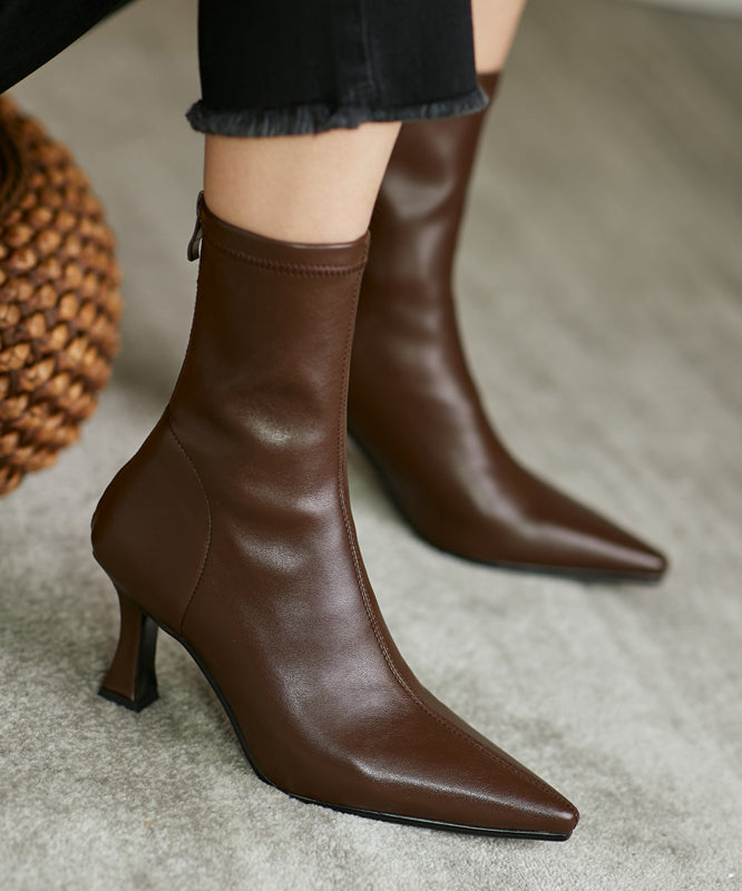 Schwarze Spleiß-High-Heel-Stiefel mit spitzer Zehenpartie und Reißverschluss OM010