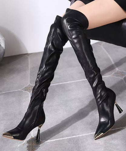 Bottes à talons aiguilles noires en similicuir à épissures élégantes TE001