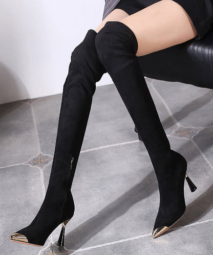 Bottes à talons aiguilles noires en similicuir à épissures élégantes TE001