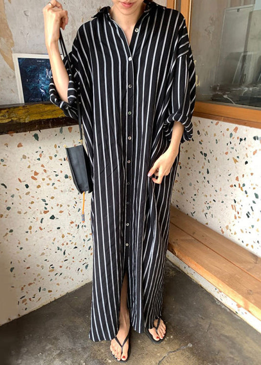 Black Striped Long Shirts Dresses Long Sleeve GH1046
