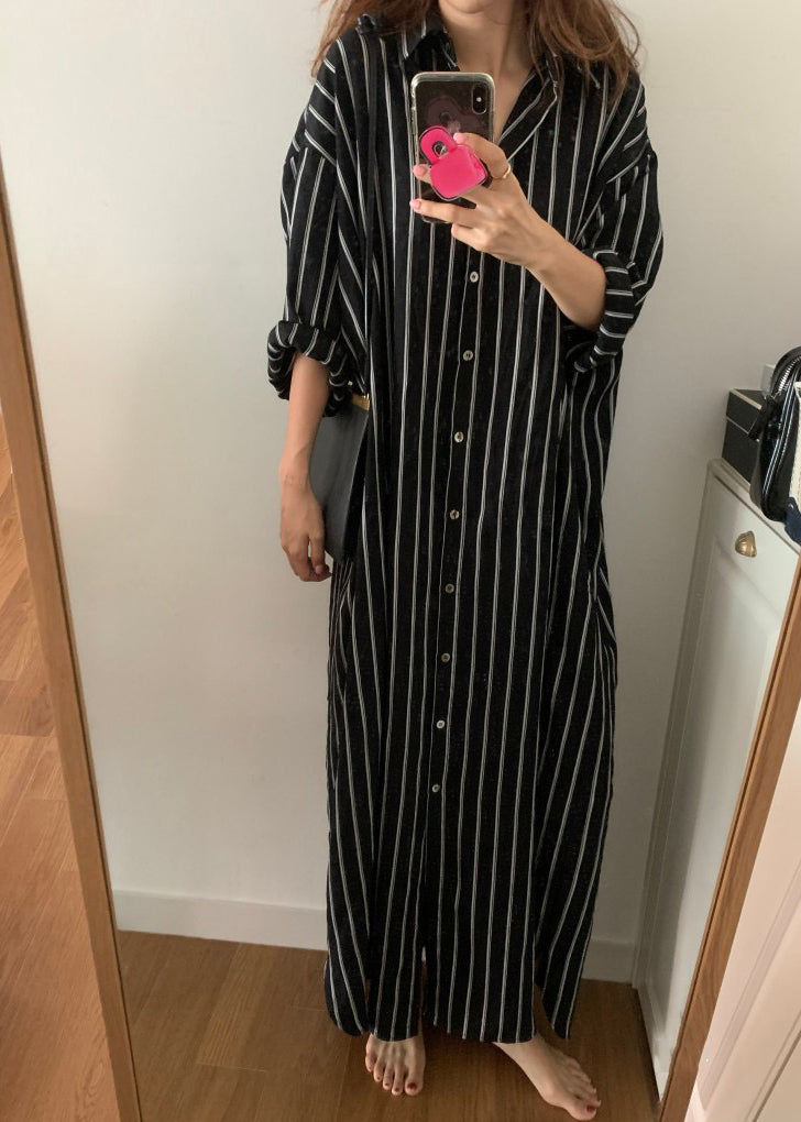 Black Striped Long Shirts Dresses Long Sleeve GH1046