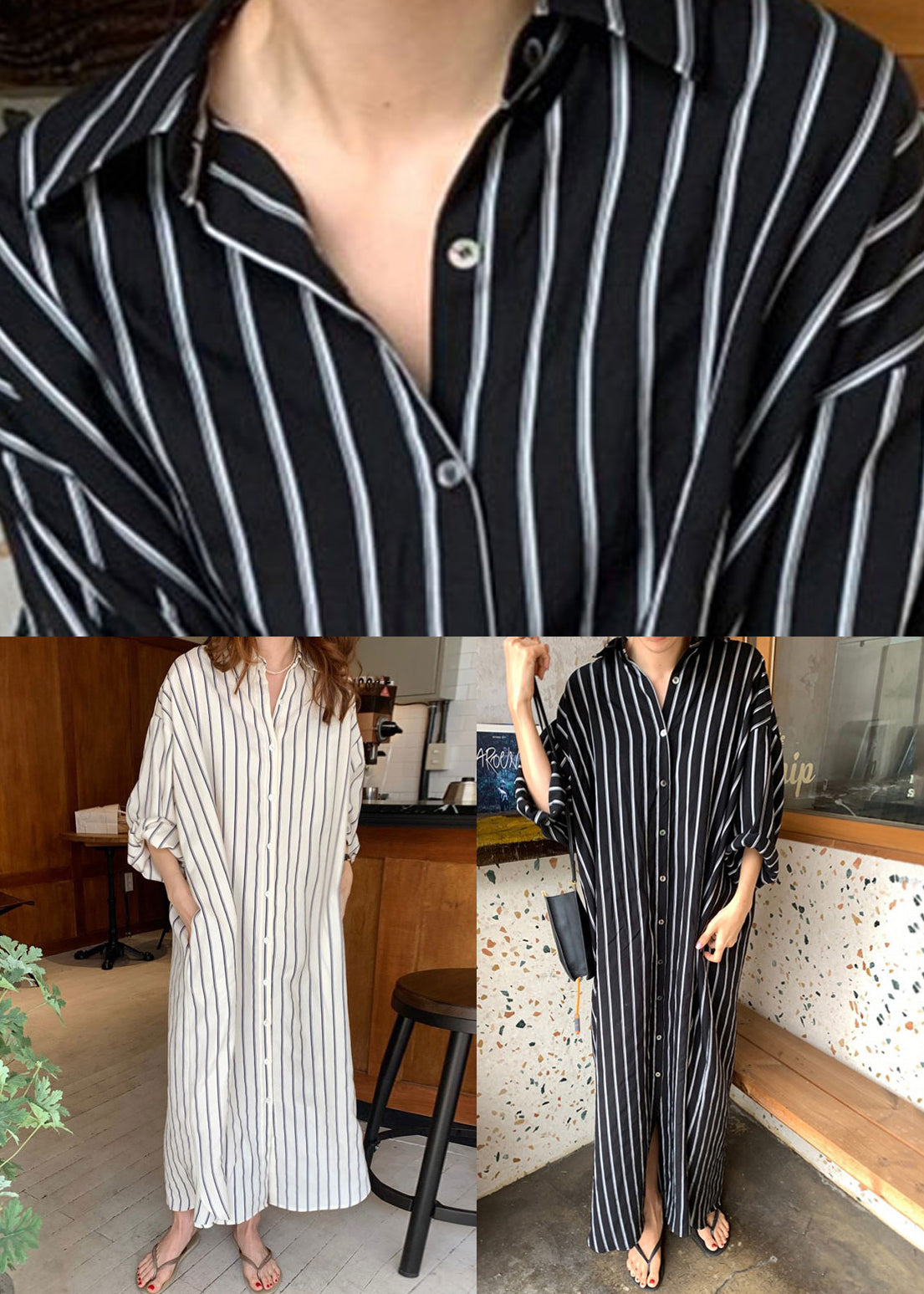 Black Striped Long Shirts Dresses Long Sleeve GH1046