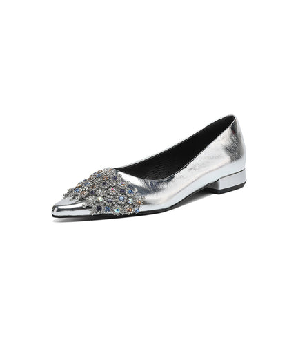 Black Flats Toe Zircon Pointed Unique Suede Splicing