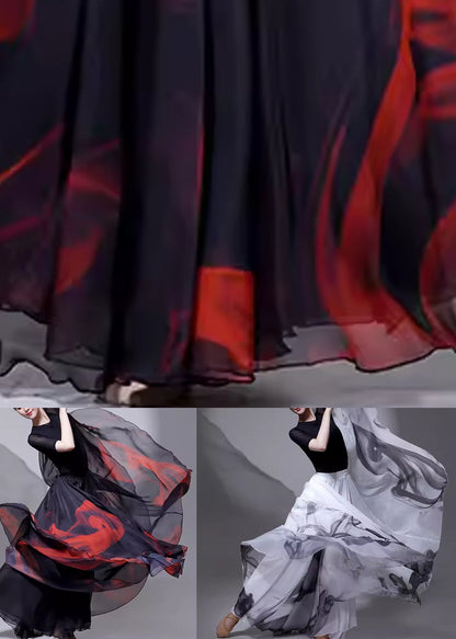 Layered A Line Silk Dye Black Skirt Tie