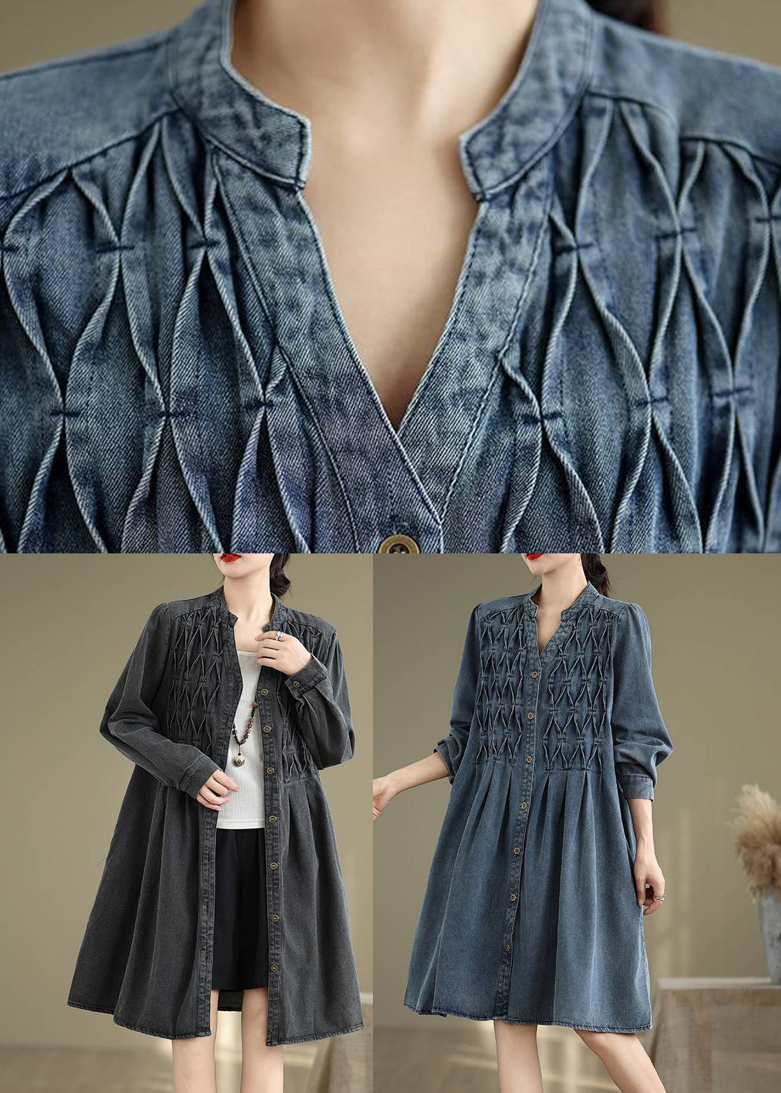 Fall Dresses Neck Black Wrinkled Long V Patchwork