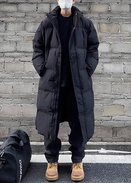 Parka d'hiver à capuche noire avec poches zippées pour homme RJ006