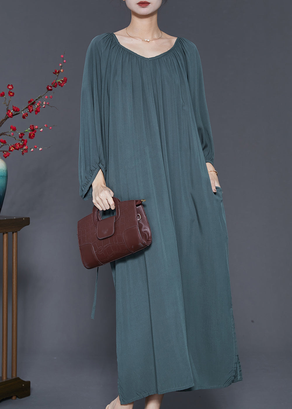 Blackish Green Cotton Robe Dresses Oversized Spring SD1017