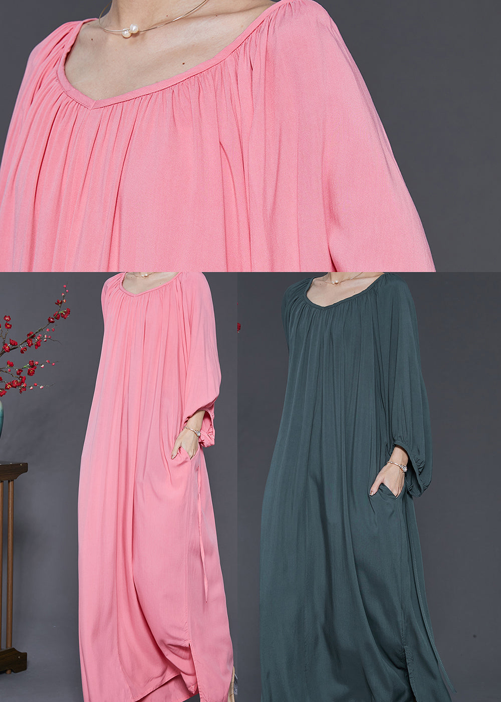 Blackish Green Cotton Robe Dresses Oversized Spring SD1017