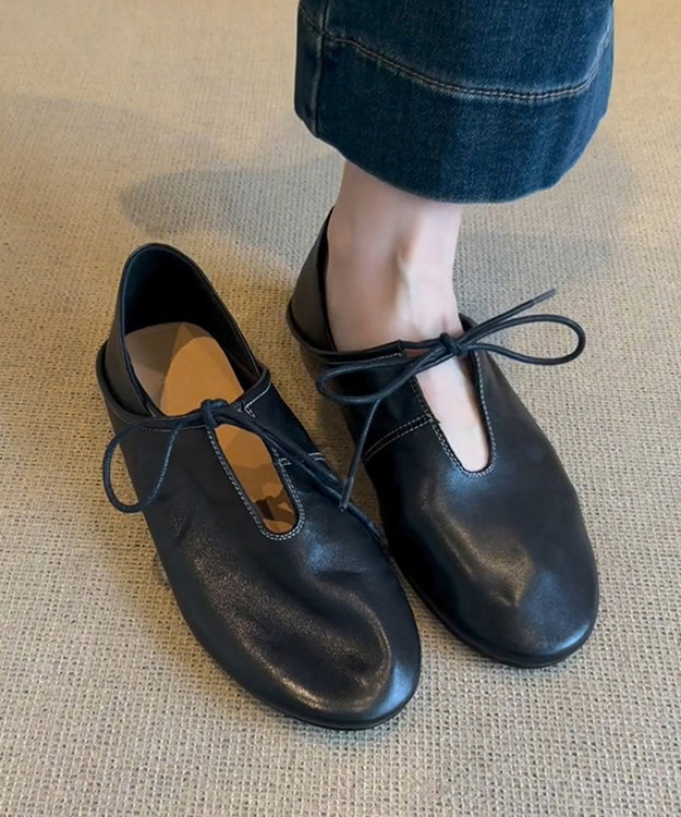 Chaussures plates en cuir de vachette bleu à lacets pour femmes