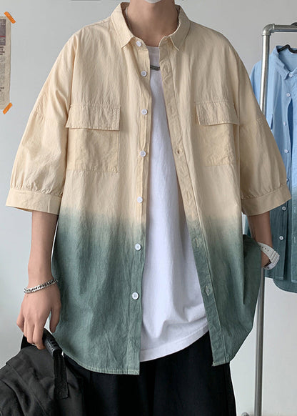 Pan Farbe Blau Kragen Gradient Baumwolle Taste Männer Peter Shirts