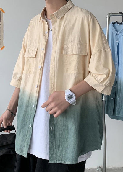 Pan Farbe Blau Kragen Gradient Baumwolle Taste Männer Peter Shirts