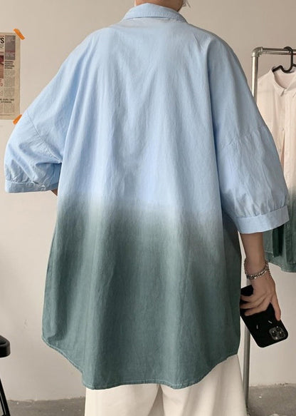 Pan Farbe Blau Kragen Gradient Baumwolle Taste Männer Peter Shirts