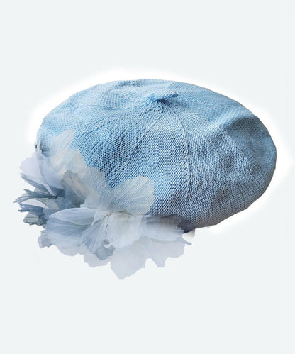 Béret bleu en tulle respirant et délavé avec chapeau à encre