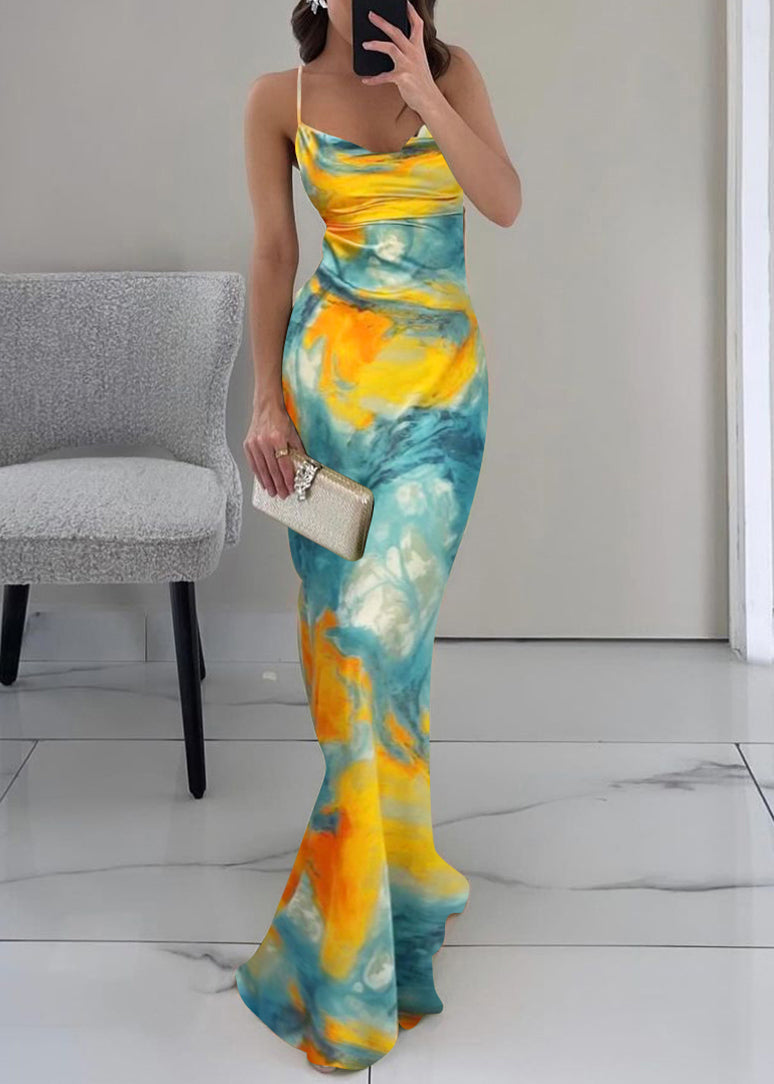 Robe bleue à bretelles, dos nu, sans manches, dentelle, spaghetti