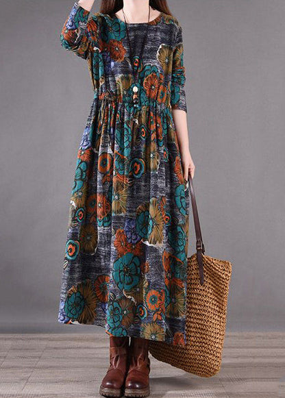 Drucken Silm Lange Blaue Kleider Fit Cinched Frühling