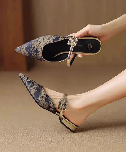 Zirkon Zehentrenner Spitze Jacquard Sandalen Spleißen Blau