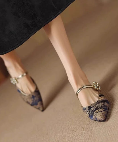 Zirkon Zehentrenner Spitze Jacquard Sandalen Spleißen Blau