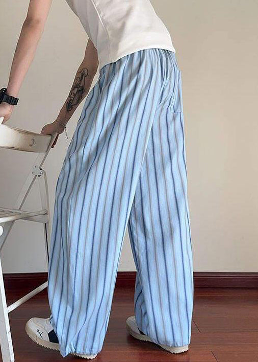 Pantalon élastique pour homme en dentelle à rayures, taille d'été, coton bleu