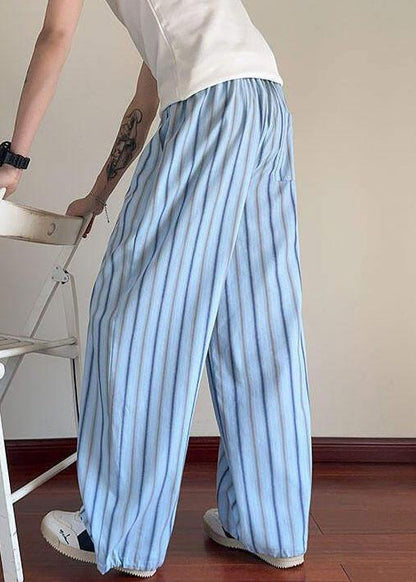 Pantalon élastique pour homme en dentelle à rayures, taille d'été, coton bleu