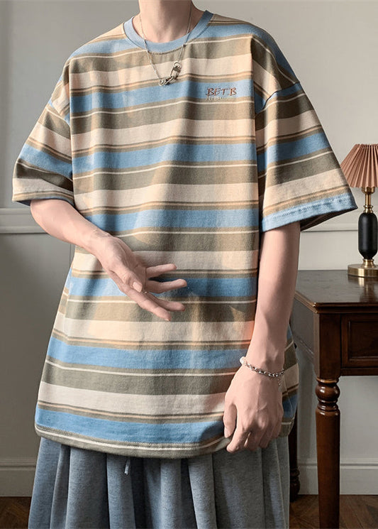 Chemises d'été en coton à rayures bleues pour homme