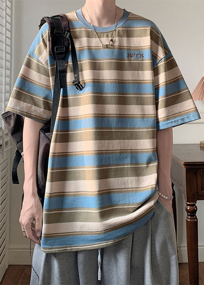 Chemises d'été en coton à rayures bleues pour homme