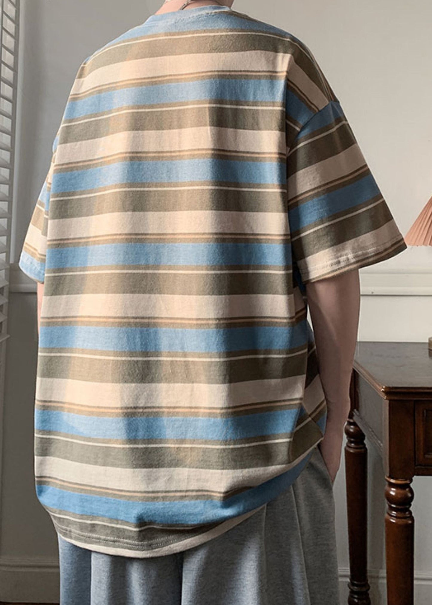 Chemises d'été en coton à rayures bleues pour homme