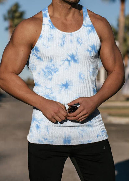 Débardeur rayé sans manches à col noué en coton bleu teint