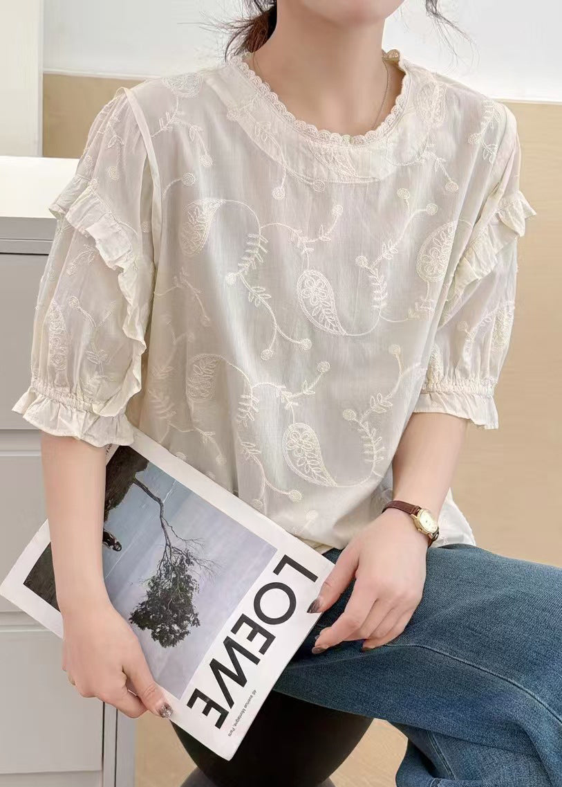 Beige Bohemian Tanks Bestickte Sommer Baumwolle