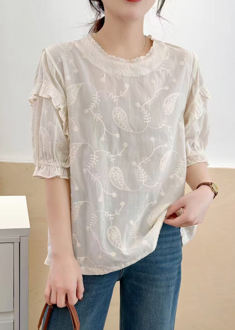 Beige Bohemian Tanks Bestickte Sommer Baumwolle