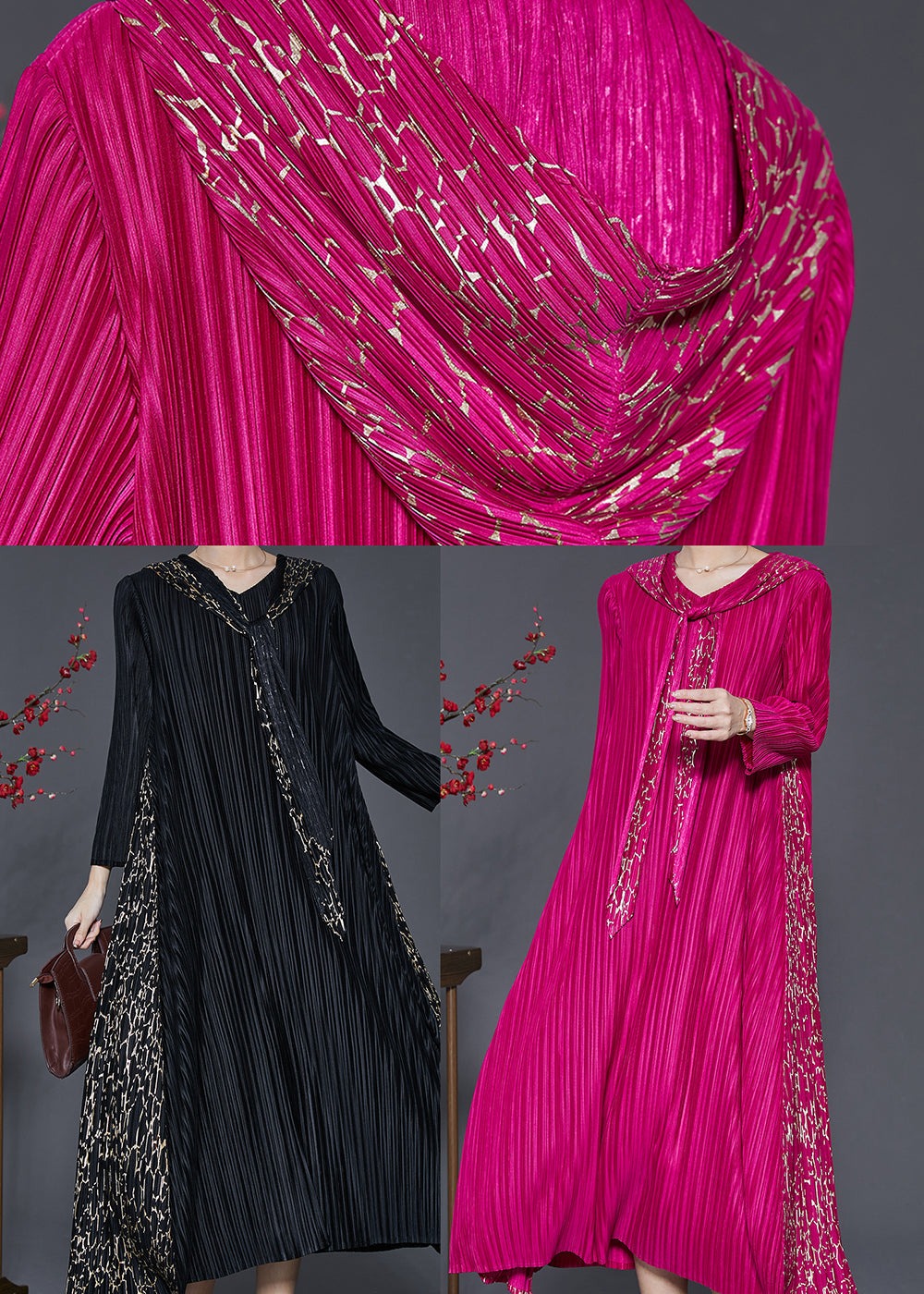 Bohemian Black Hooded Patchwork Wrinkled Maxi Dresses Spring SD1065