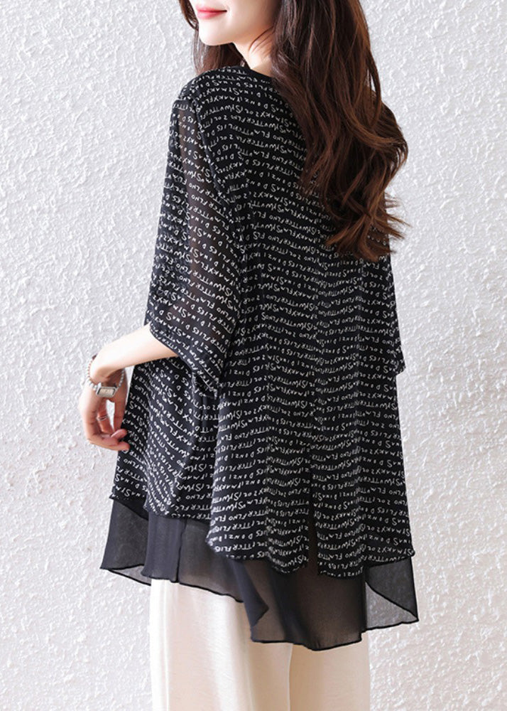 Patchwork Schwarz Übergroße Sommer Tops Bohemian Chiffon