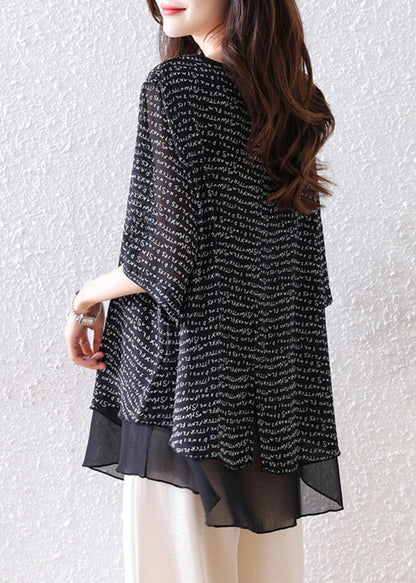 Patchwork Schwarz Übergroße Sommer Tops Bohemian Chiffon