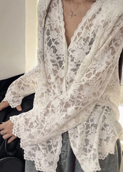 Hemd Frühling Hals Böhmische Schwarze Spitze Aushöhlen V